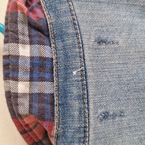 Bullhead Denim Co 90s Jacket Plaid Flannel Inserts Distressed Jean Trucker Sz.S - Picture 5 of 10